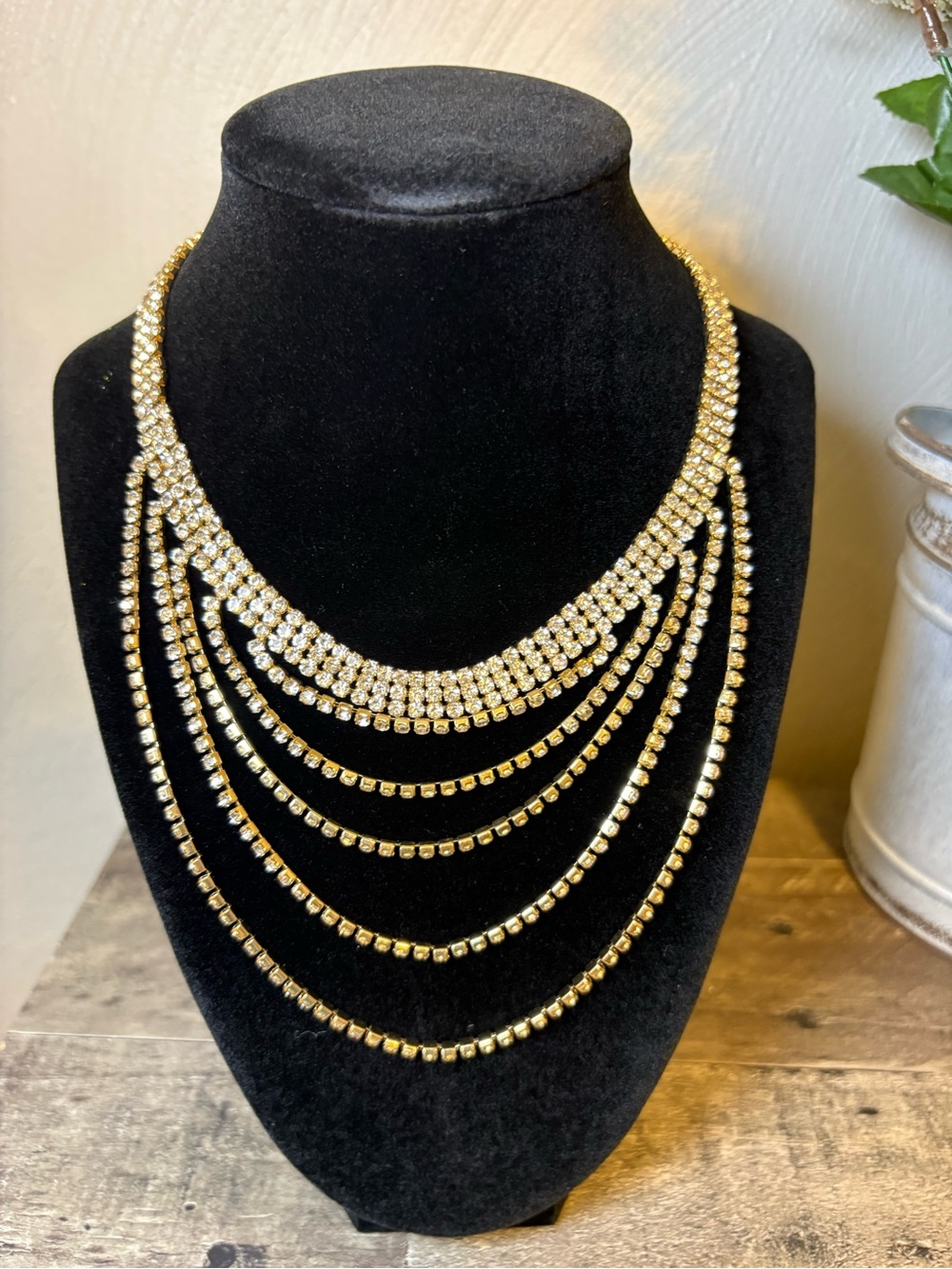 Gold-Tone Multi-Strand Crystal Necklace
